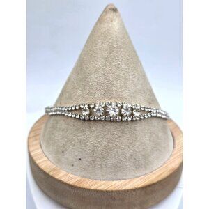 Rhinestone Silver-Tone Adjustable Bracelet With Clear Crystals For Women